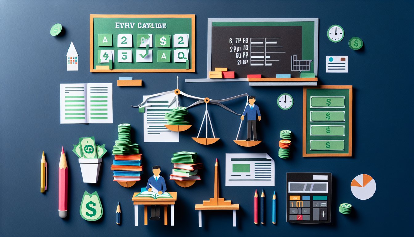 Colorful paper art promoting Everfi Pay Challenge, a financial literacy quiz for high school students.