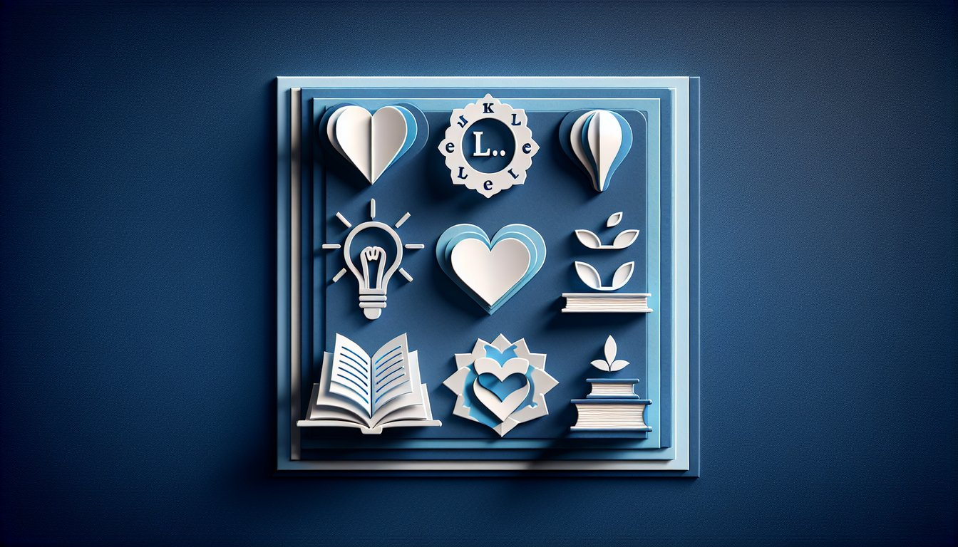 Paper art illustration for love language quiz on dark blue background
