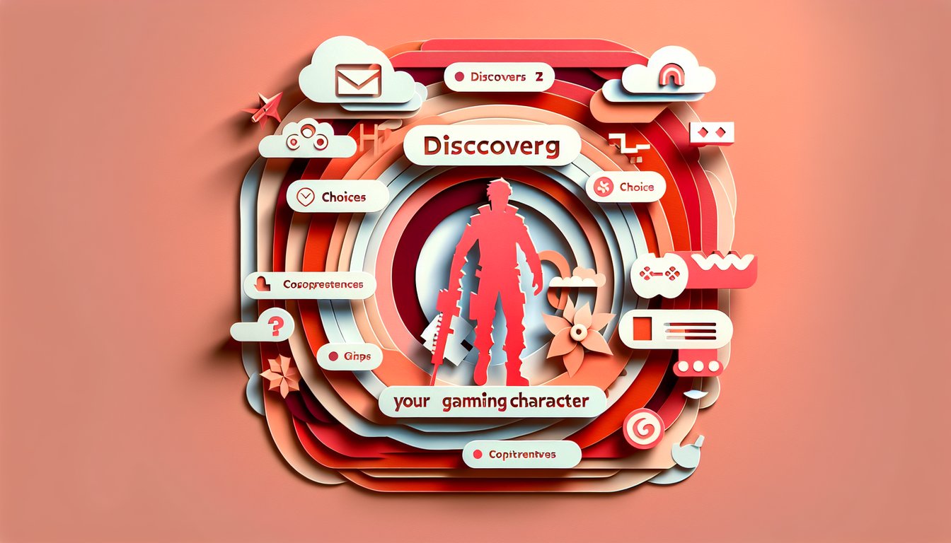 Paper art illustration of Fortnite weapons gear and hero icons on coral background promoting a character quiz