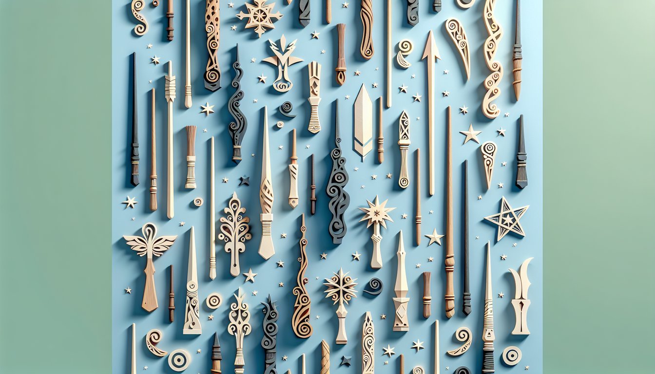 Paper art illustration for Harry Potter wand wood quiz on sky blue background