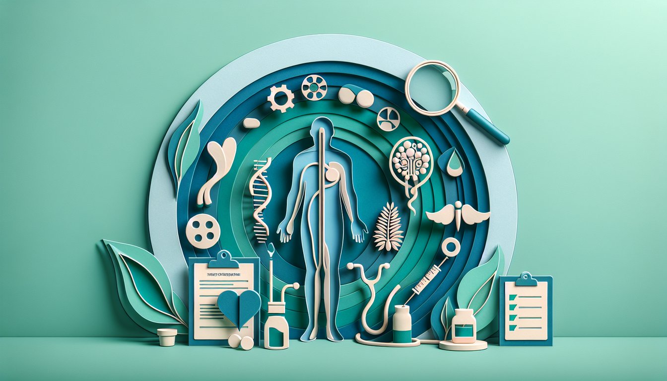 Paper art illustration for a polymyalgia rheumatica and rheumatic disease symptoms quiz on teal background