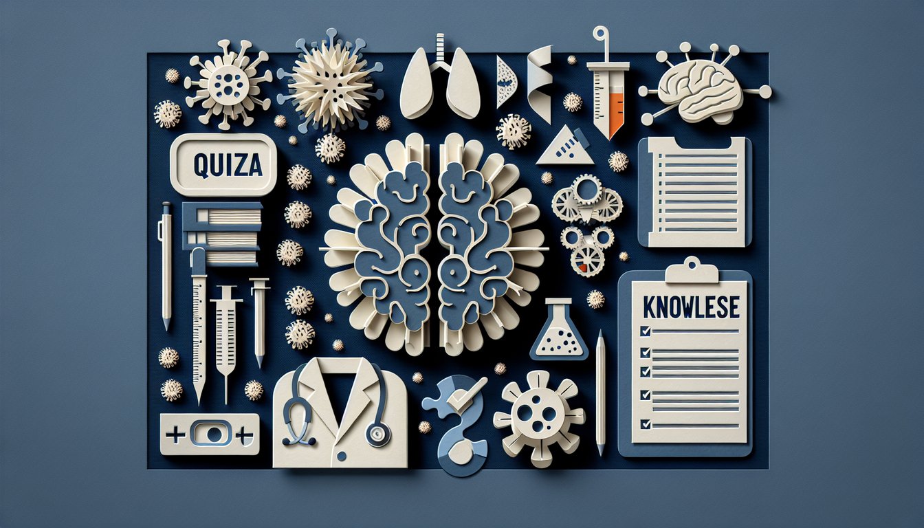 Colorful paper art depicting elements related to Rabies Knowledge Assessment Quiz