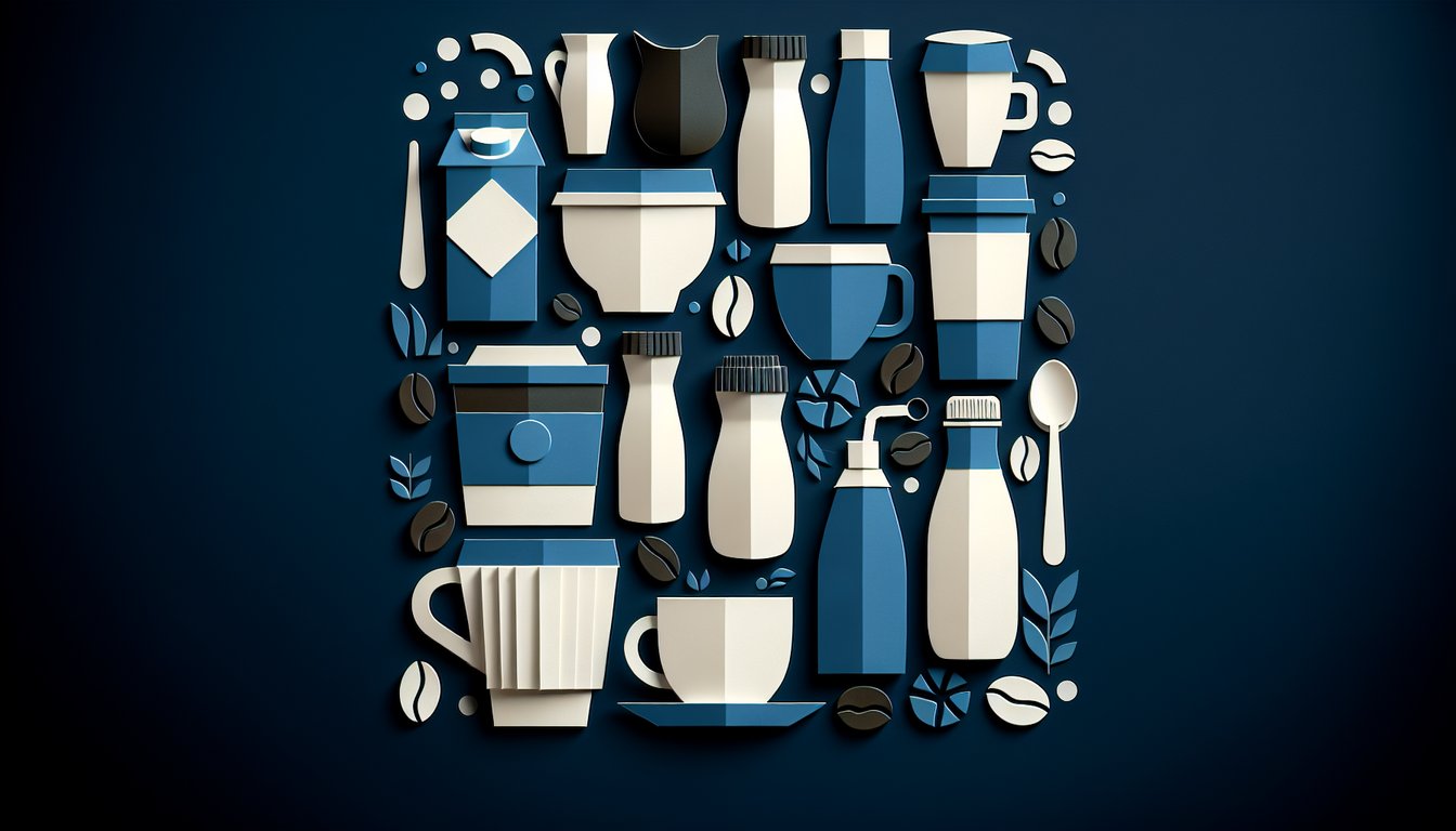 Colorful paper art depicting various coffee creamer brands for a comparison quiz.
