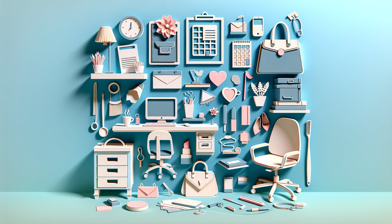 Paper art illustration with three Office female character silhouettes on sky blue background and quiz inviting you to test