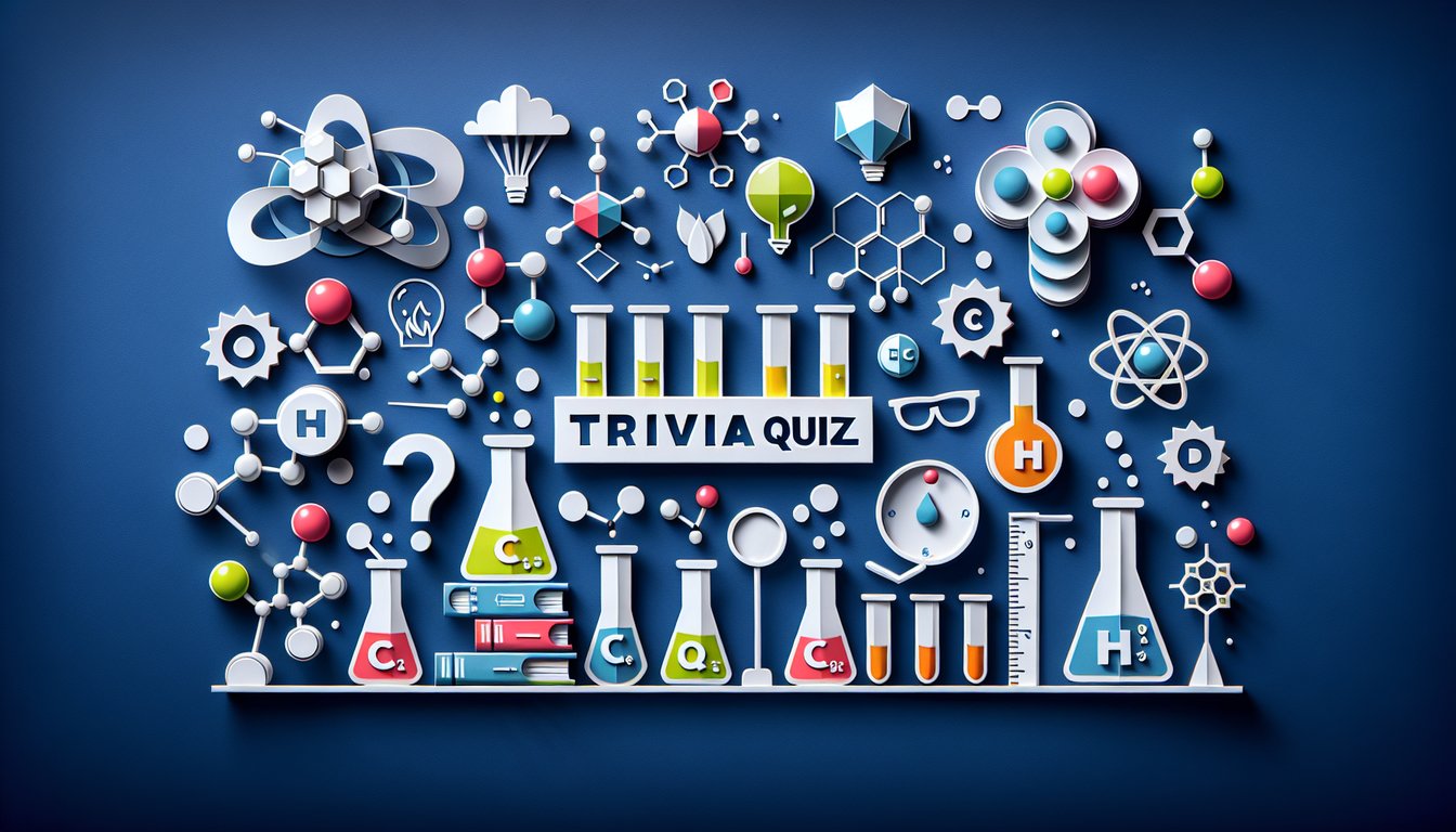 Colorful paper art promoting a Chemical Reaction Challenge quiz for high school chemistry students.