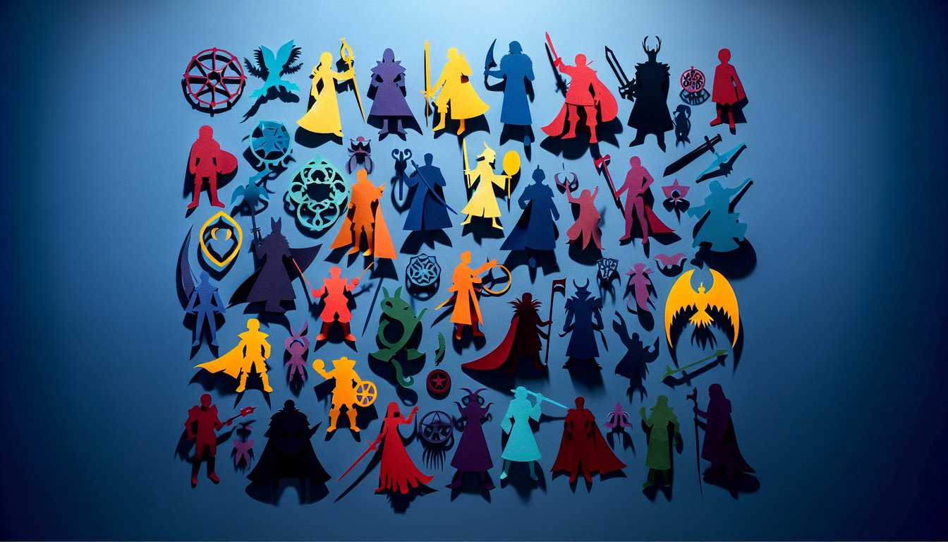 Colorful paper art promoting a Character Trivia Quiz game.