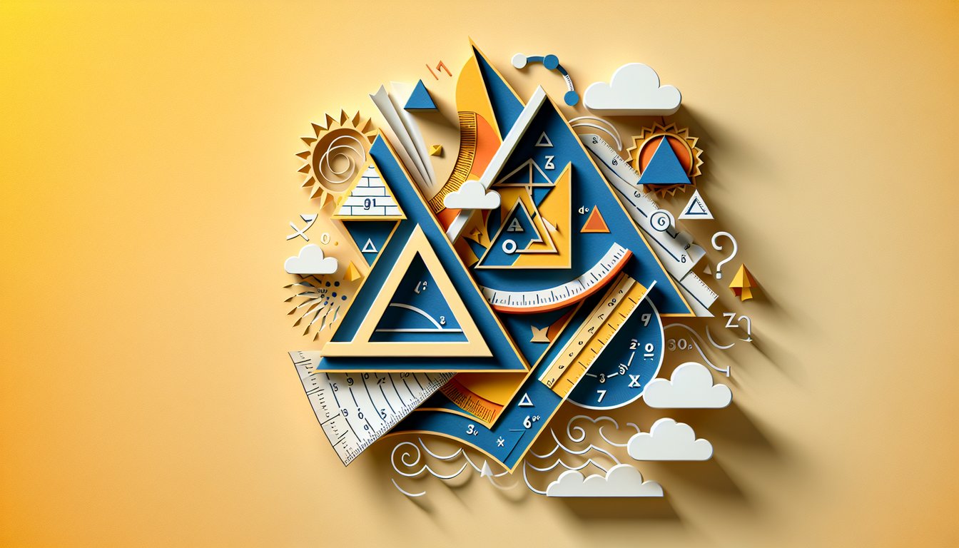 Paper art illustration for trigonometry quiz on golden yellow background
