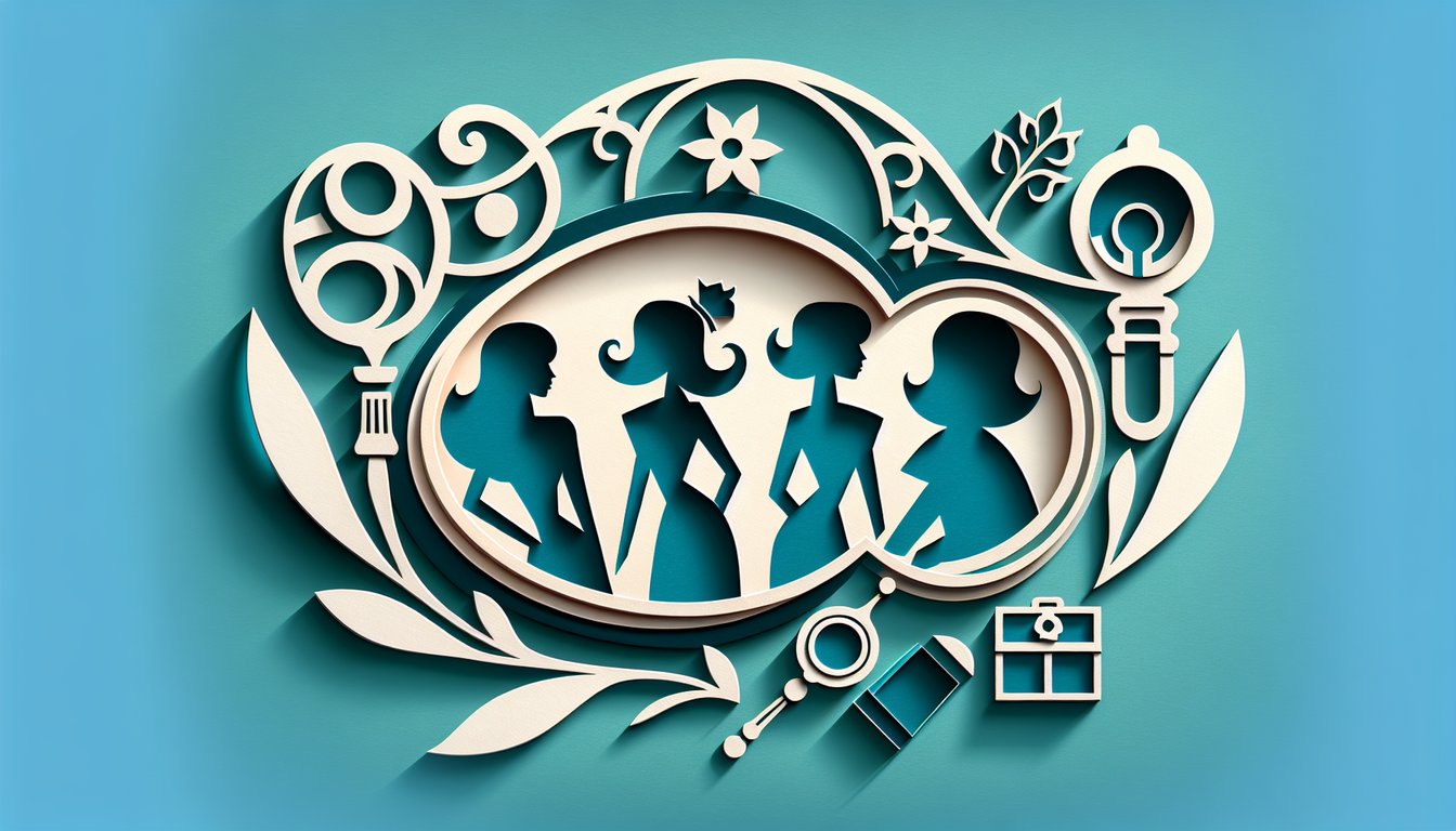 Paper art portraits of Pretty Little Liars characters on teal background promoting personality quiz.