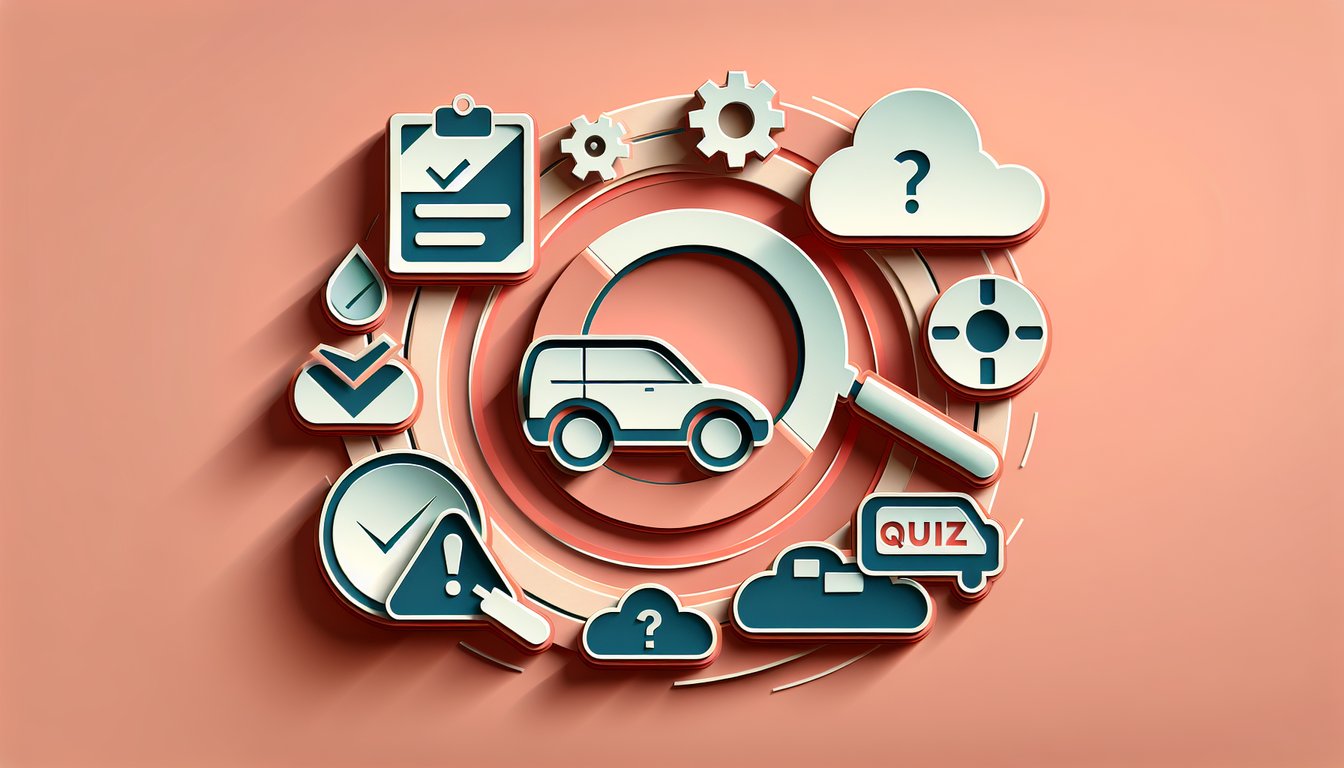 Paper art illustration for a quiz on identifying totaled cars on a coral background