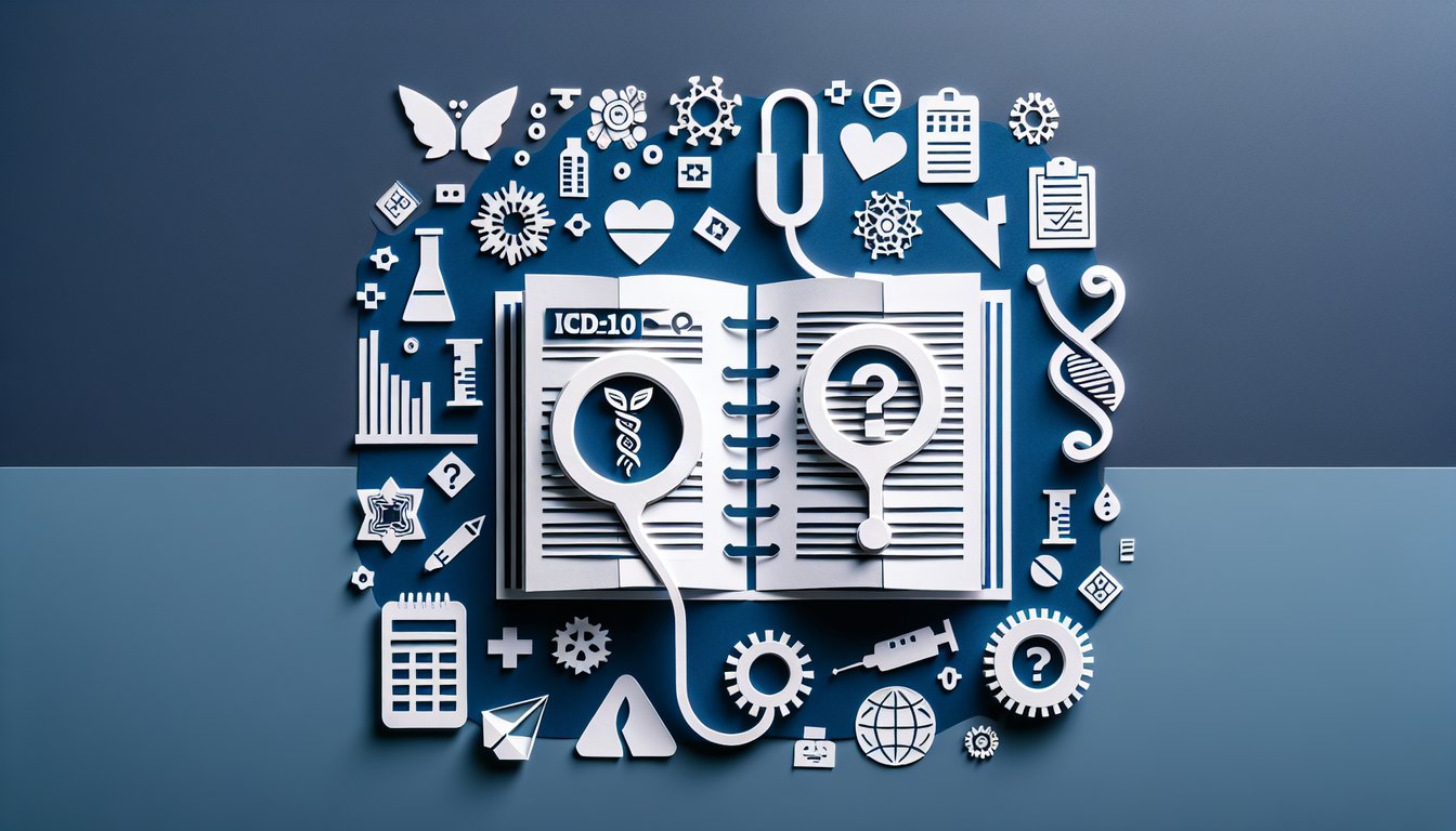 Colorful paper art depicting a quiz on ICD-10 Medical Coding Knowledge Test