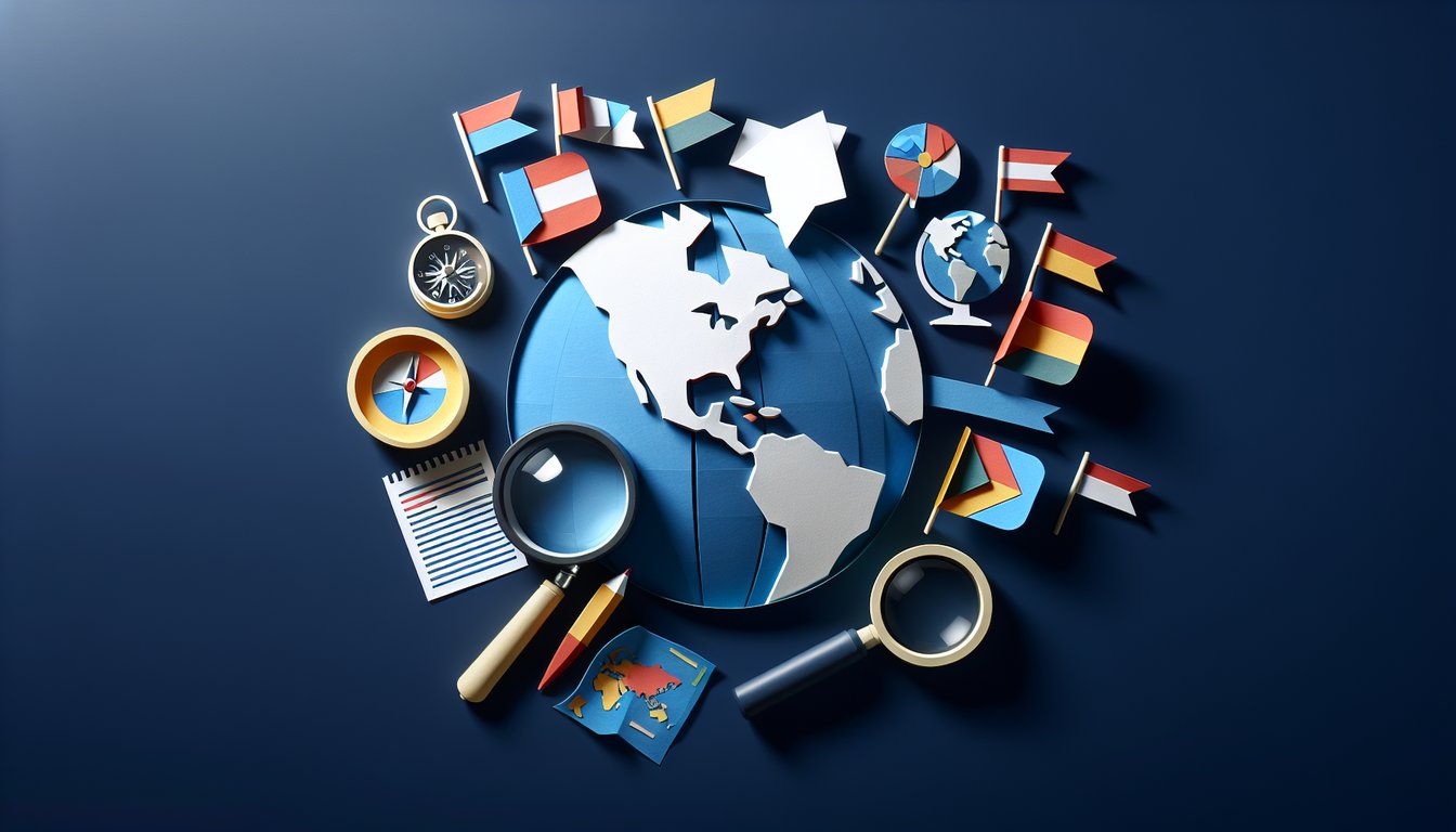 Colorful paper art promoting a high school-level geography quiz, The Political Map Challenge.