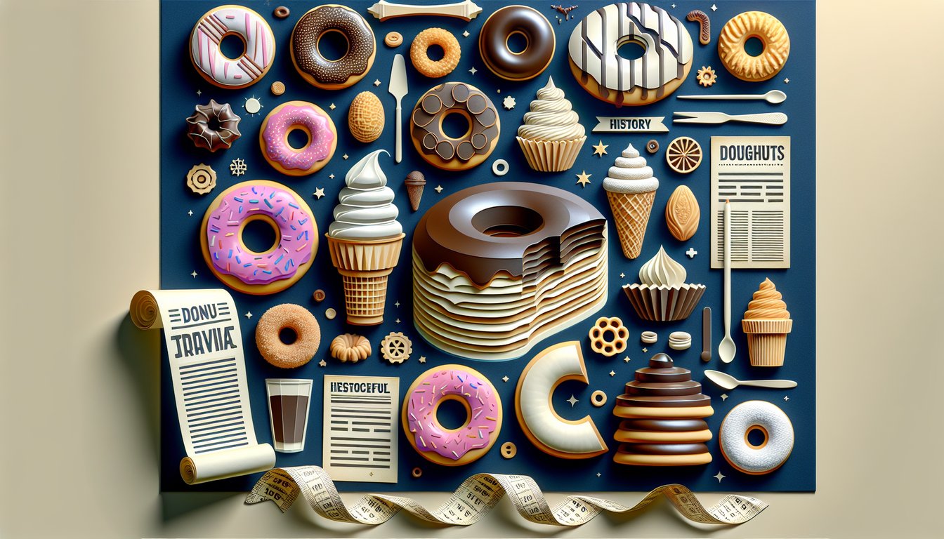 Paper art depicting a donut trivia quiz invitation on a dark blue background