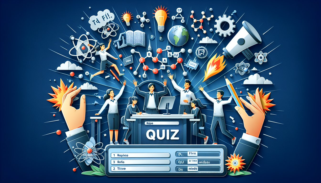 Paper art depicting trivia quiz Bang Boom Quiz for high school science students.