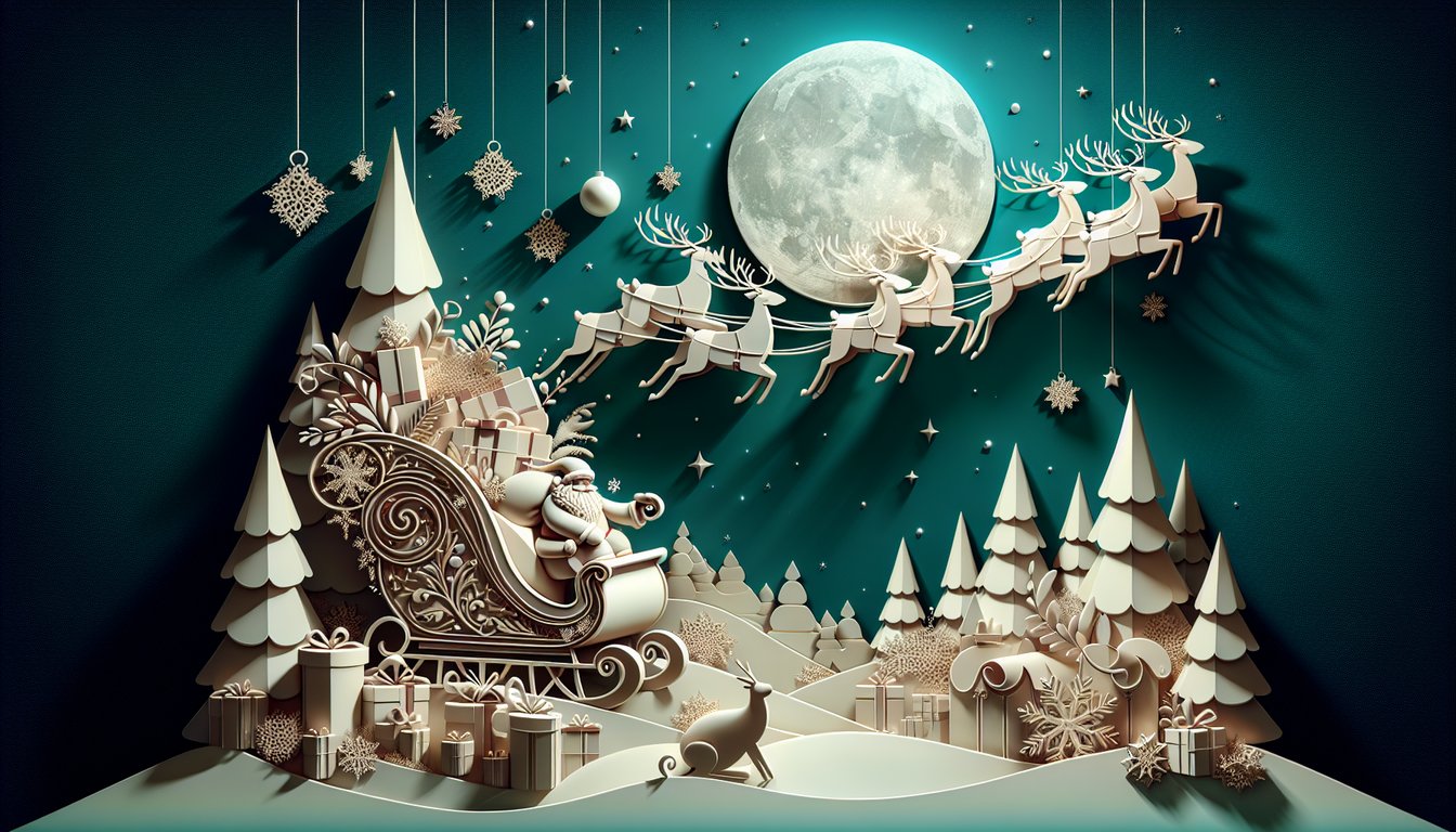 Paper art illustration for Santa reality quiz on a teal background.