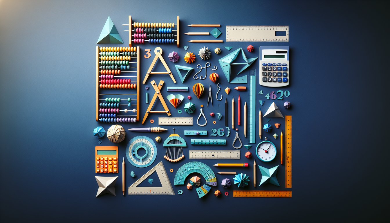 Colorful paper art depicting elements related to Grade 7 Mathematics Quiz.
