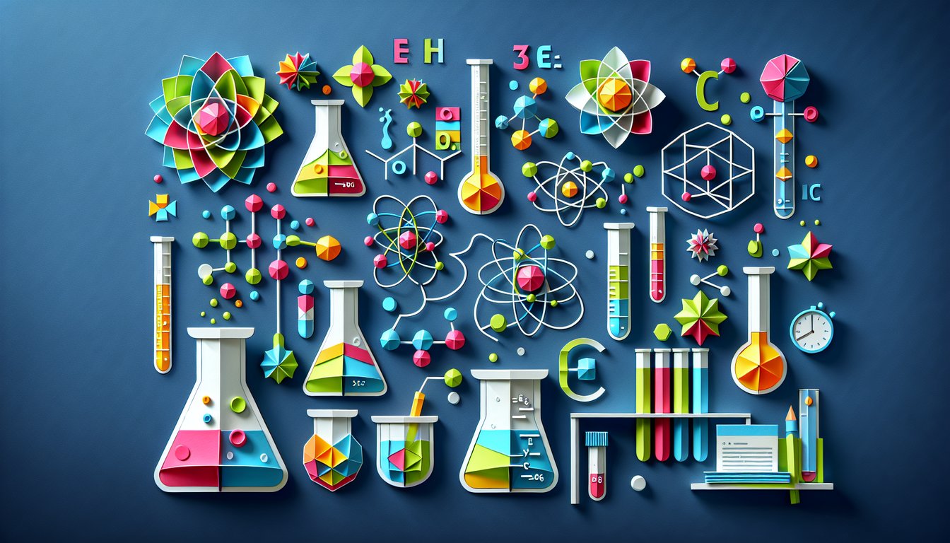 Colorful paper art displaying elements for IGCSE Chemistry Revision Quiz