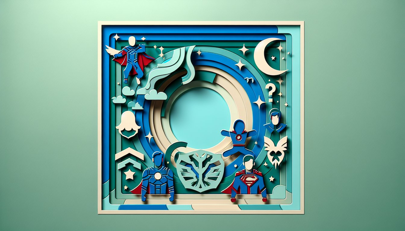 Paper art illustration for Power Ranger personality quiz on teal background