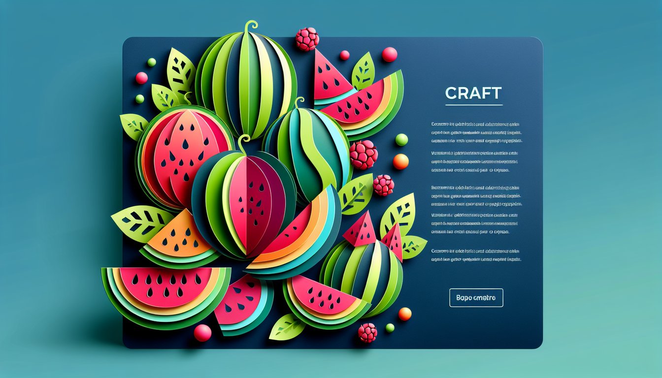 Paper cut watermelon slices and melon on dark blue backdrop with watermelon trivia and juicy facts quiz title and seeds