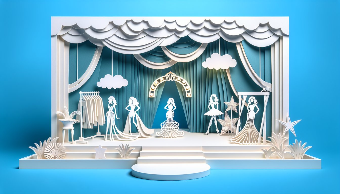 Paper art collage of stylized women silhouettes drink glasses and quiz icons for Real Housewives trivia on blue background