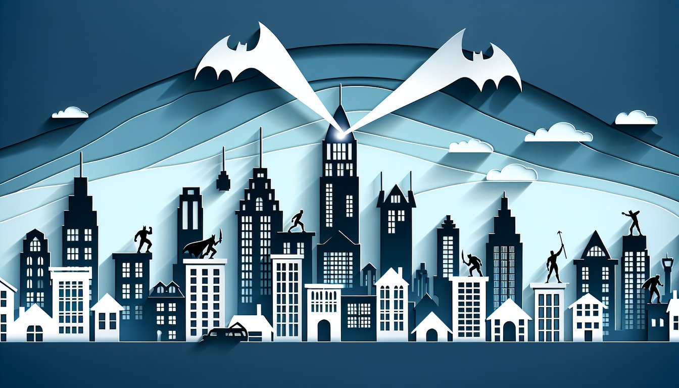 Batman quiz paper art illustration on a sky blue background