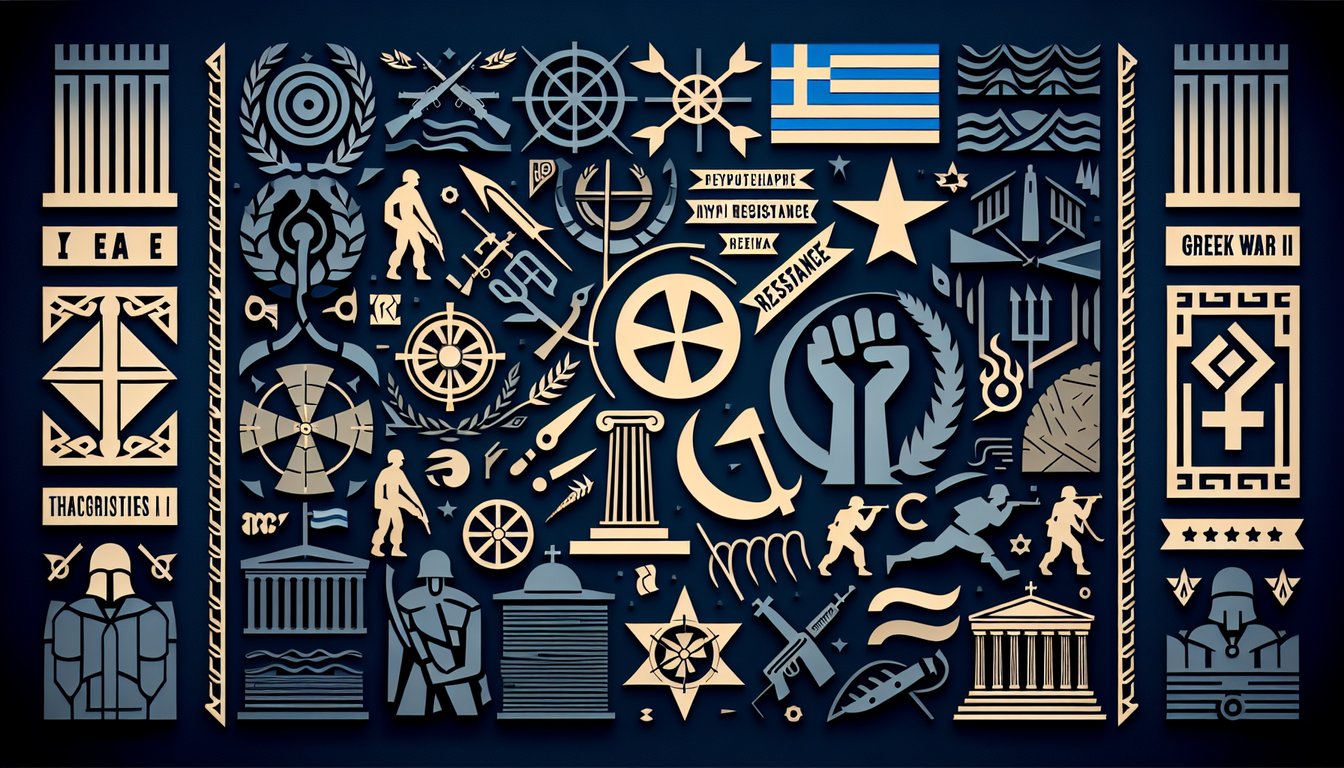 Colorful paper art depicting elements related to World War II Greek Resistance Quiz