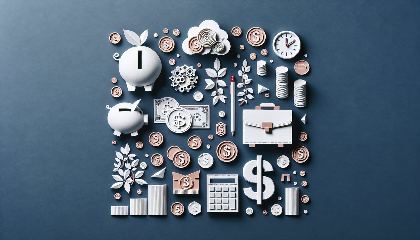 Colorful paper art depicting elements related to Employee Finance Knowledge Quiz.