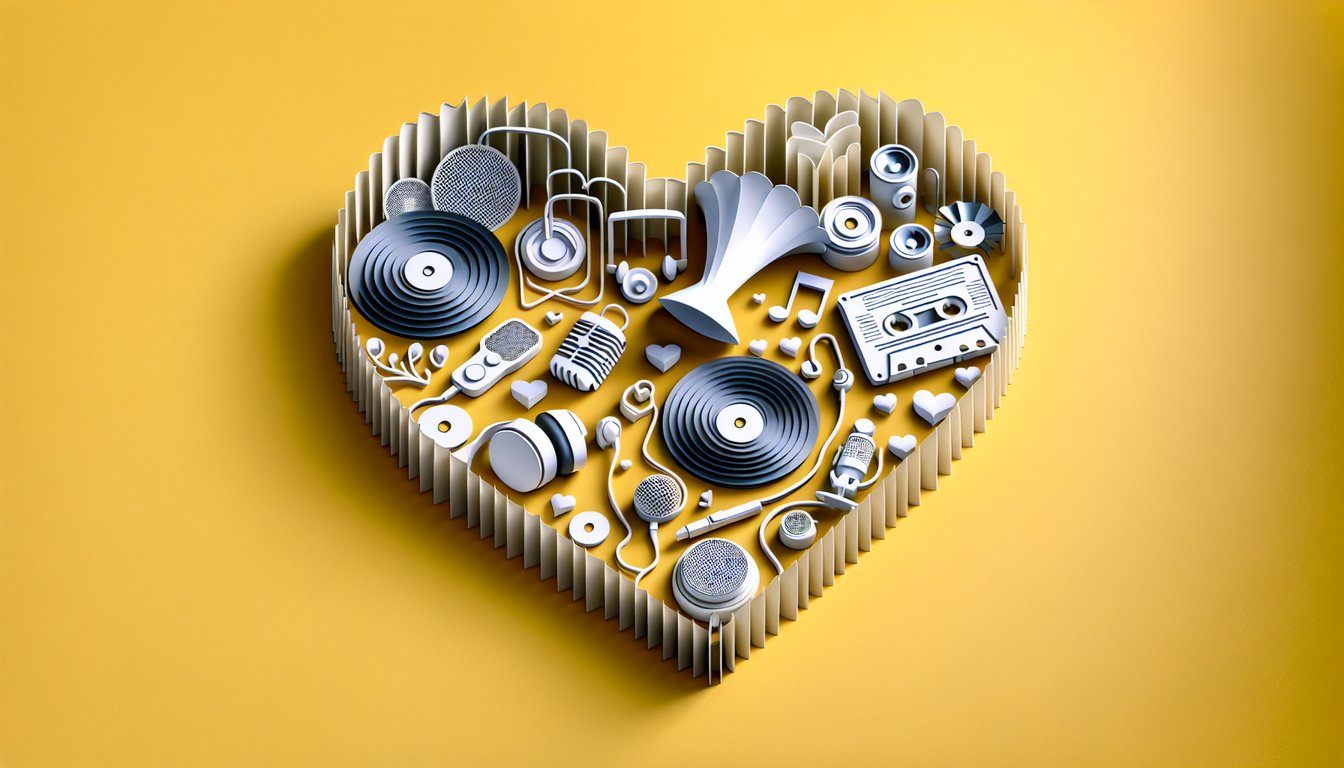 Paper art illustration for quiz on identifying personal Taylor Swift album match on a golden yellow background.