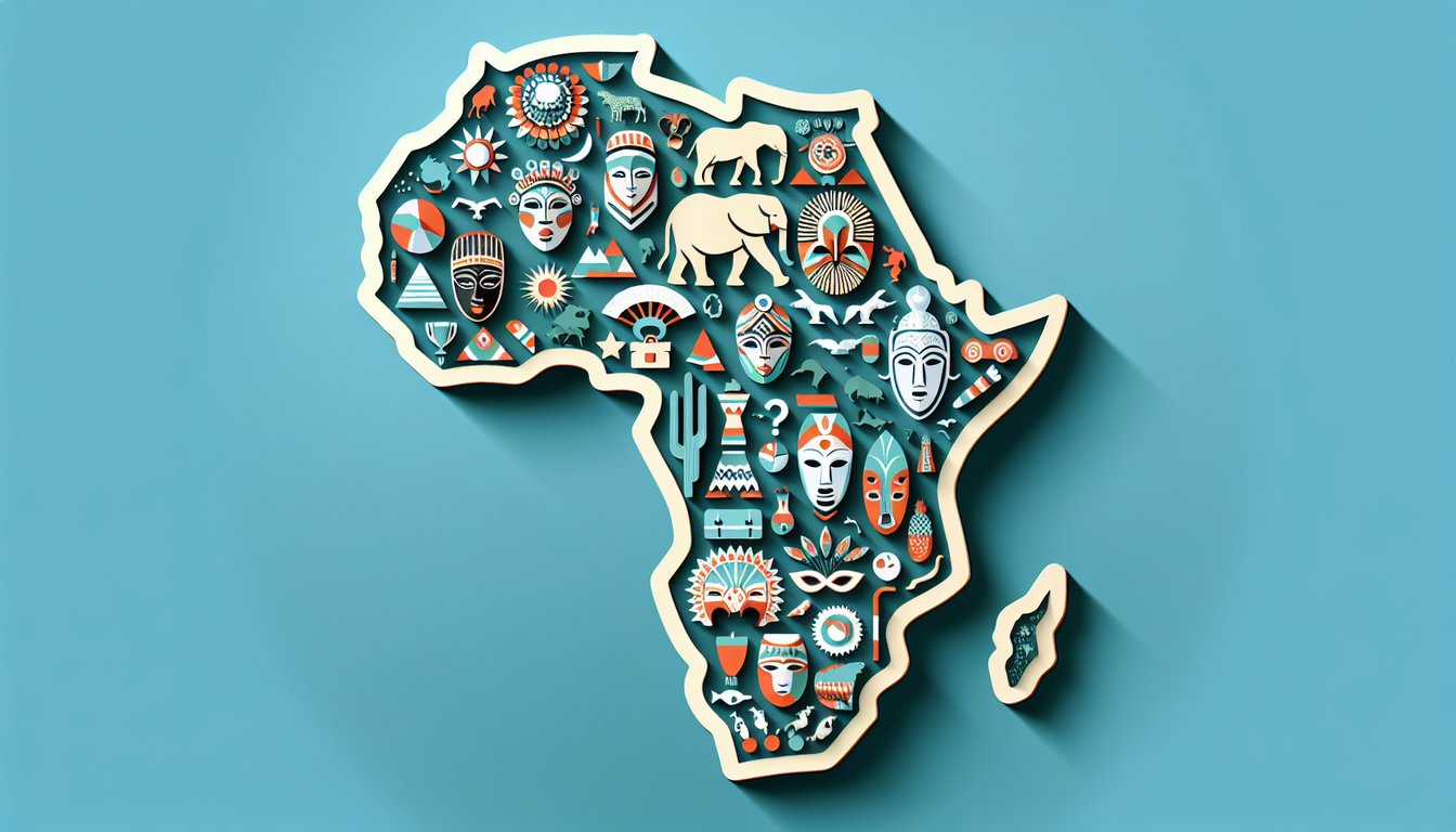 Paper art map of Africa with layered cutouts and bold text on teal background promoting free Africa continent quiz.