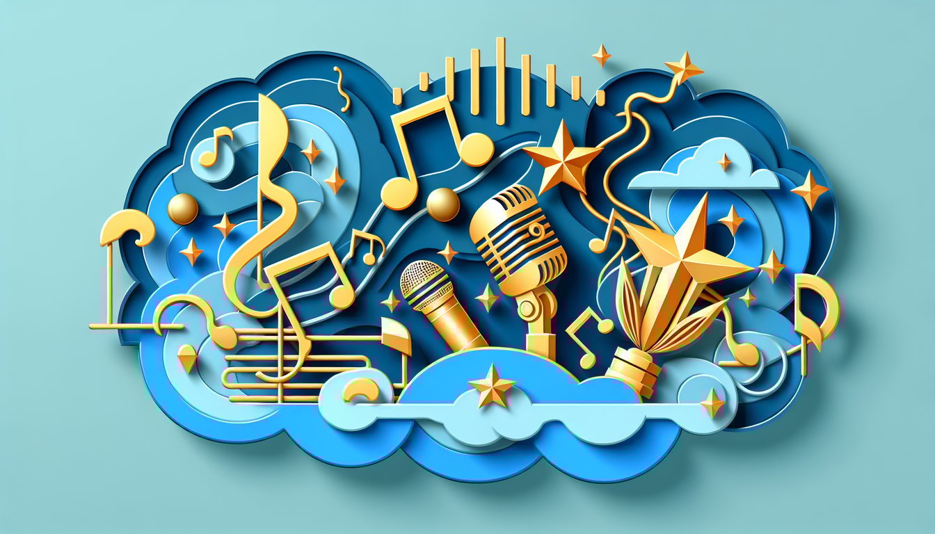 Paper art illustration promoting a Whitney Houston trivia quiz on a sky blue background