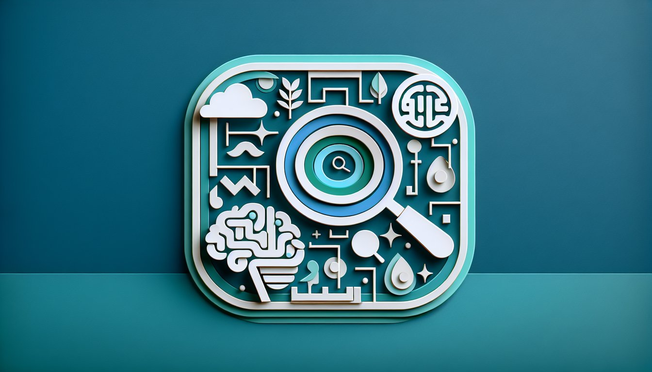 Paper art style quiz illustration on teal background with brain puzzle shapes numeric logic memory reasoning symbols