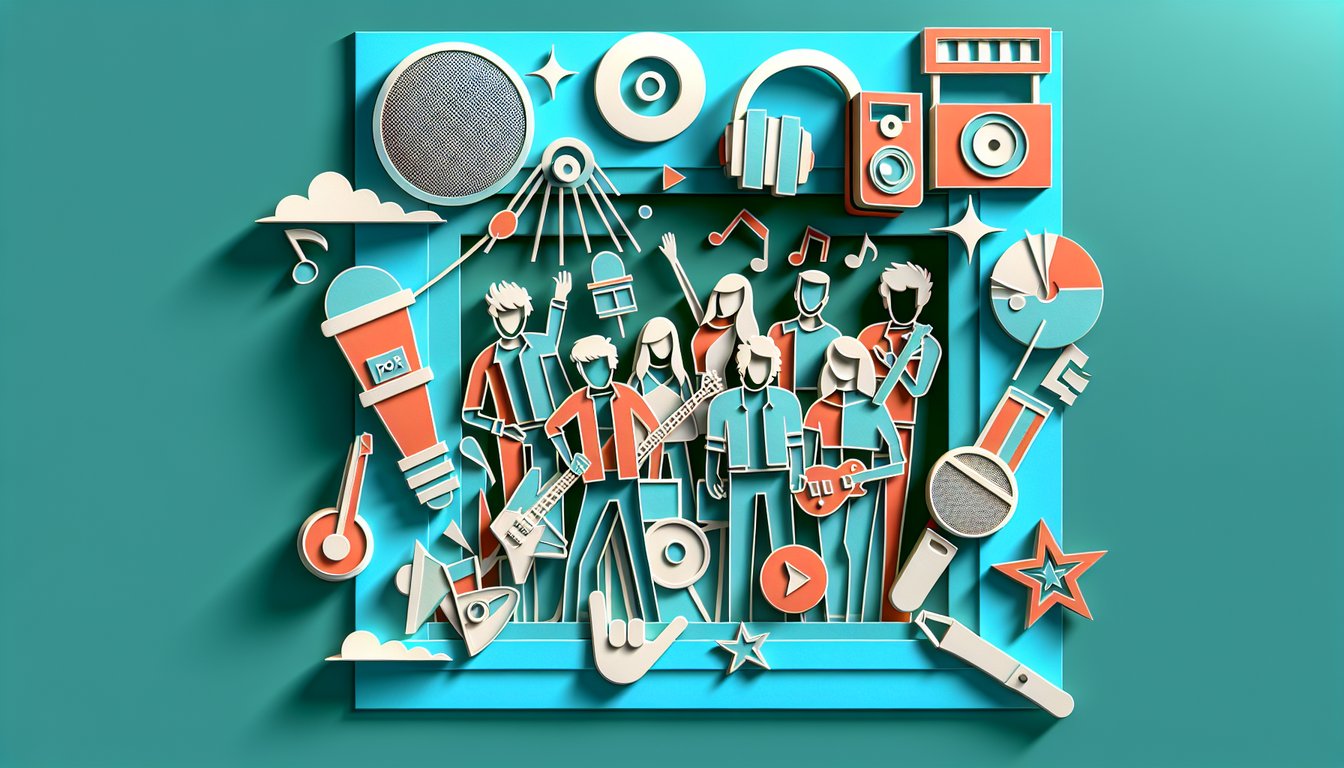 Paper art illustration for a BTS personality quiz on a teal background