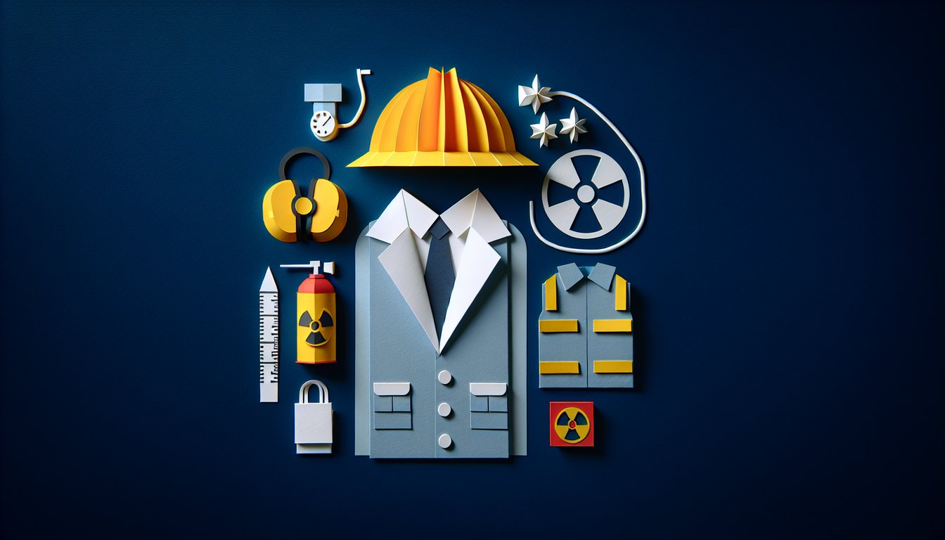 Colorful paper art depicting elements of a Radiation Safety Knowledge Test quiz