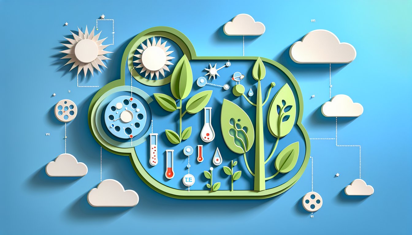 Paper art illustration for photosynthesis quiz on sky blue background