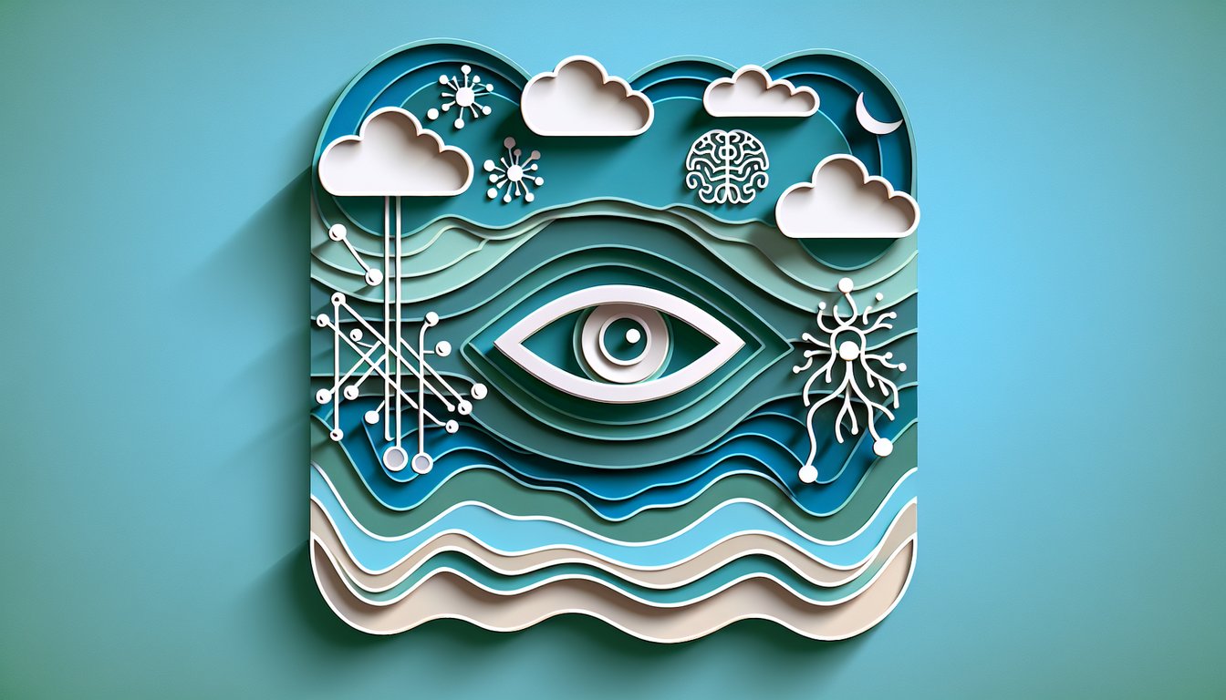 Paper art brain with sensory icons on teal background for quiz uncovering signs of a sixth sense
