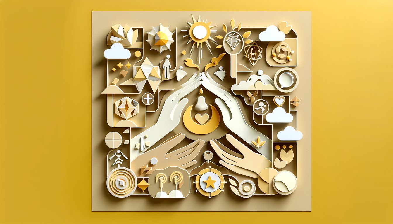 Paper art illustration for Do I Have Trust Issues quiz on a golden yellow background