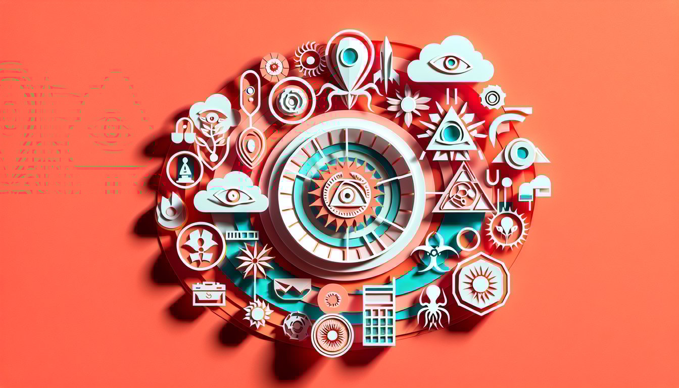 Paper art illustration for SCP personality quiz on a coral background