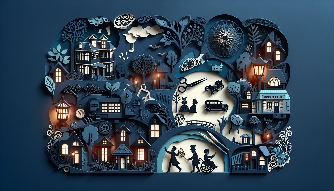 Paper art illustration for quiz on The Watsons Go to Birmingham book chapter 1 on dark blue background