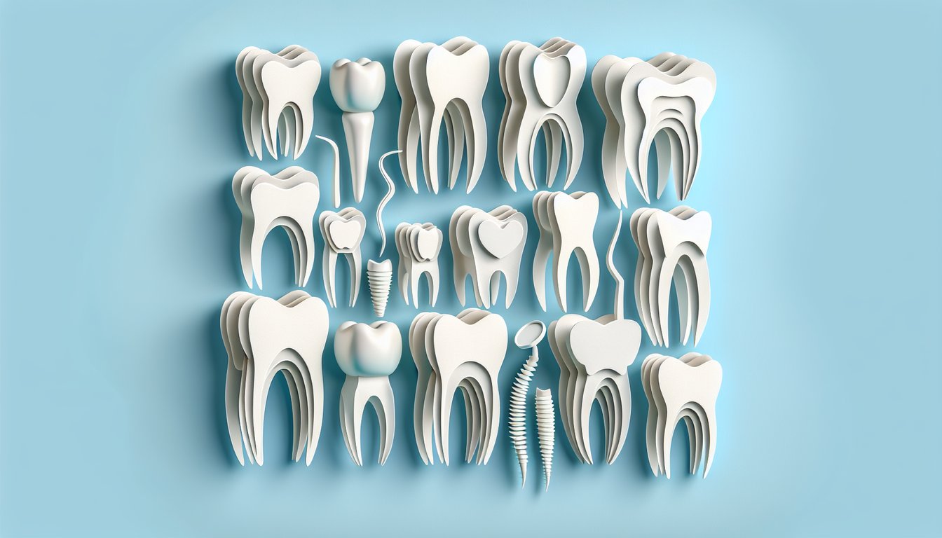 Paper art illustration of teeth arranged for dental anatomy quiz with tooth labels challenge, sky blue background.
