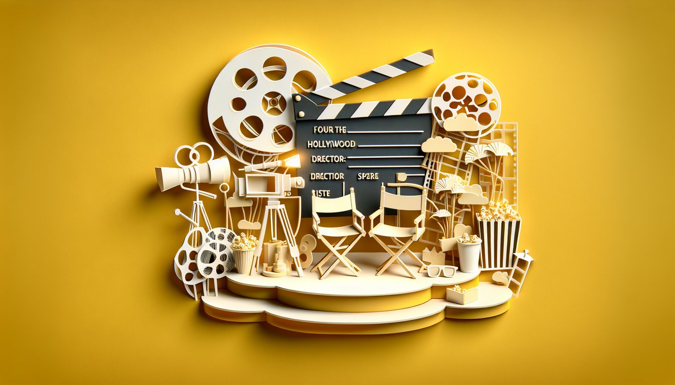 Paper art illustration for movie role quiz on a golden yellow background