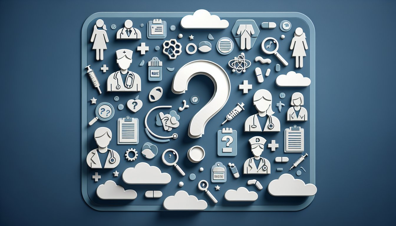 Paper art medical symbols like stethoscope heart caduceus on dark blue backdrop for quiz to find ideal healthcare career