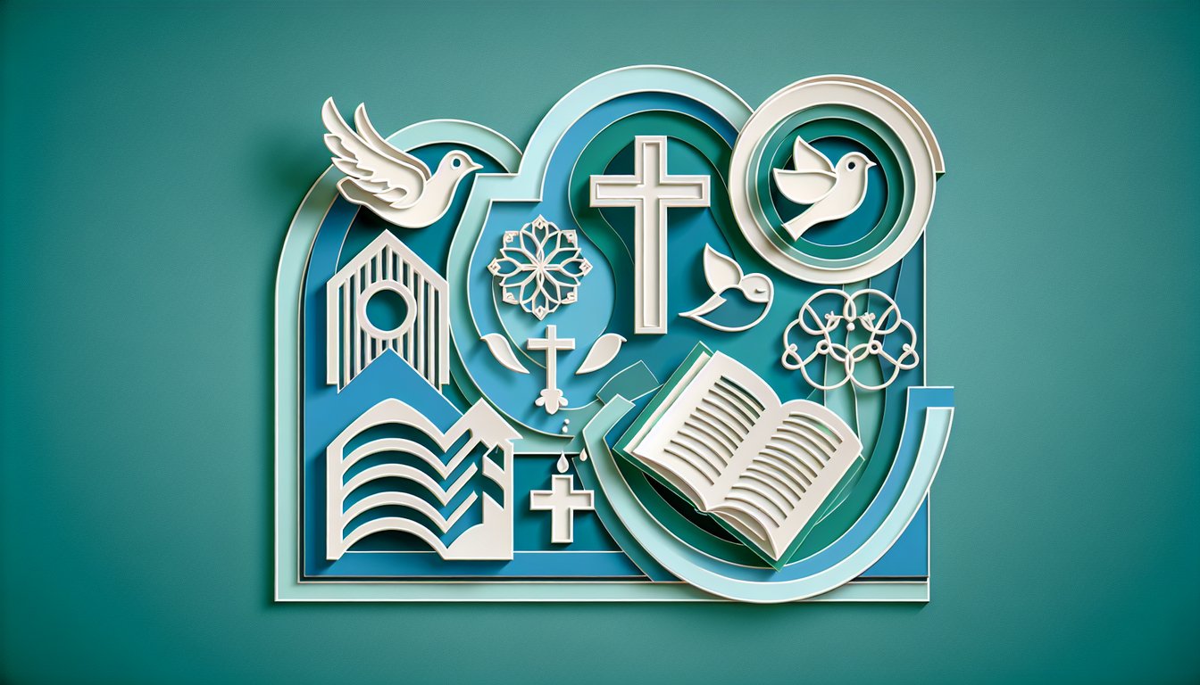 Paper art illustration for faith discovery quiz on teal background.