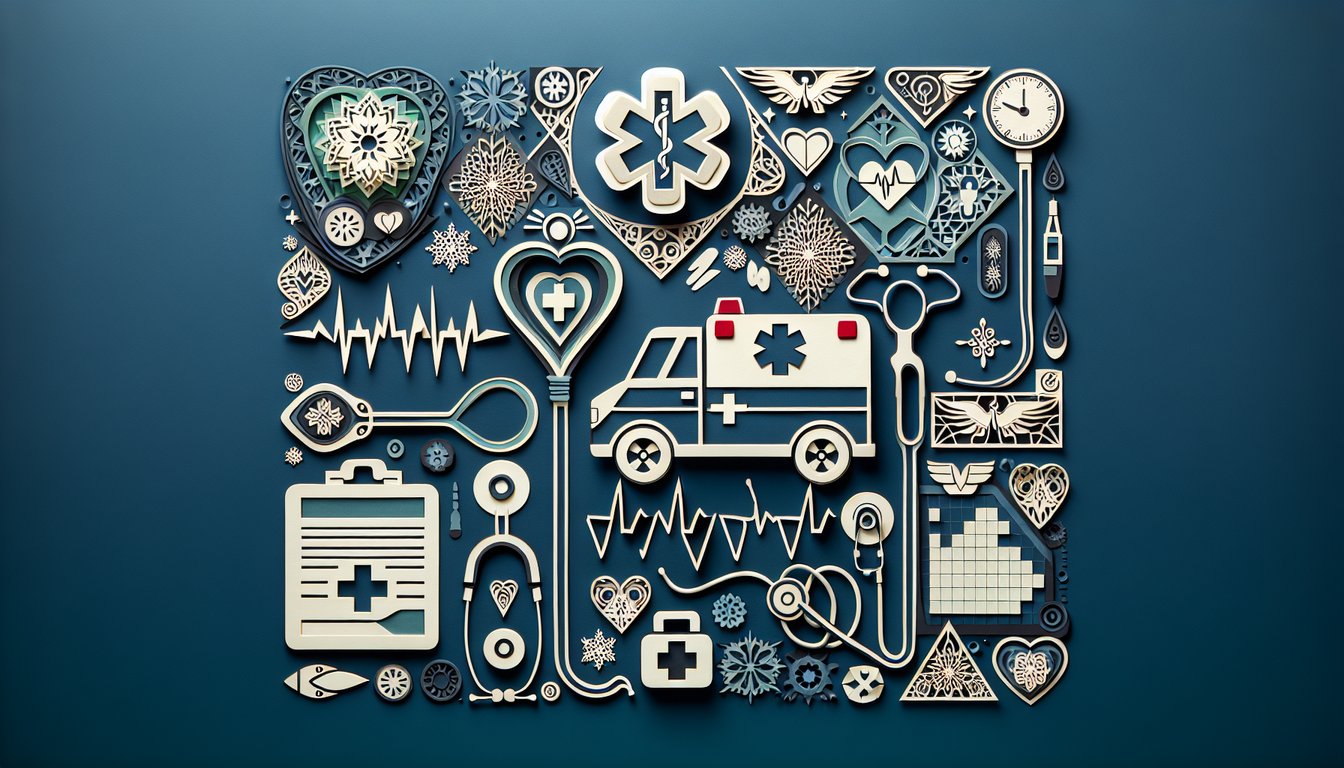 Colorful paper art promoting Ace Your EMT Exam trivia quiz for aspiring emergency medical technicians.