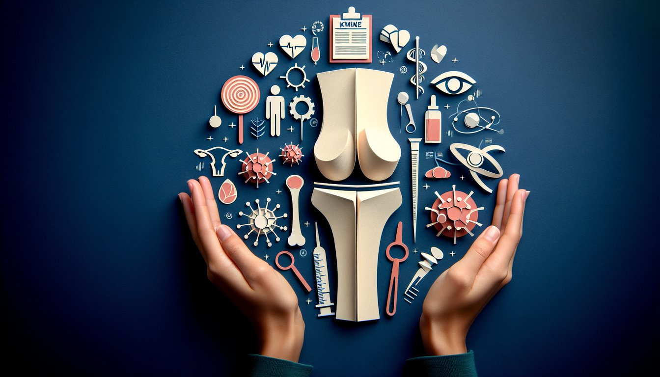 Paper art depicting a trivia quiz on knee anatomy for high school and early college students.