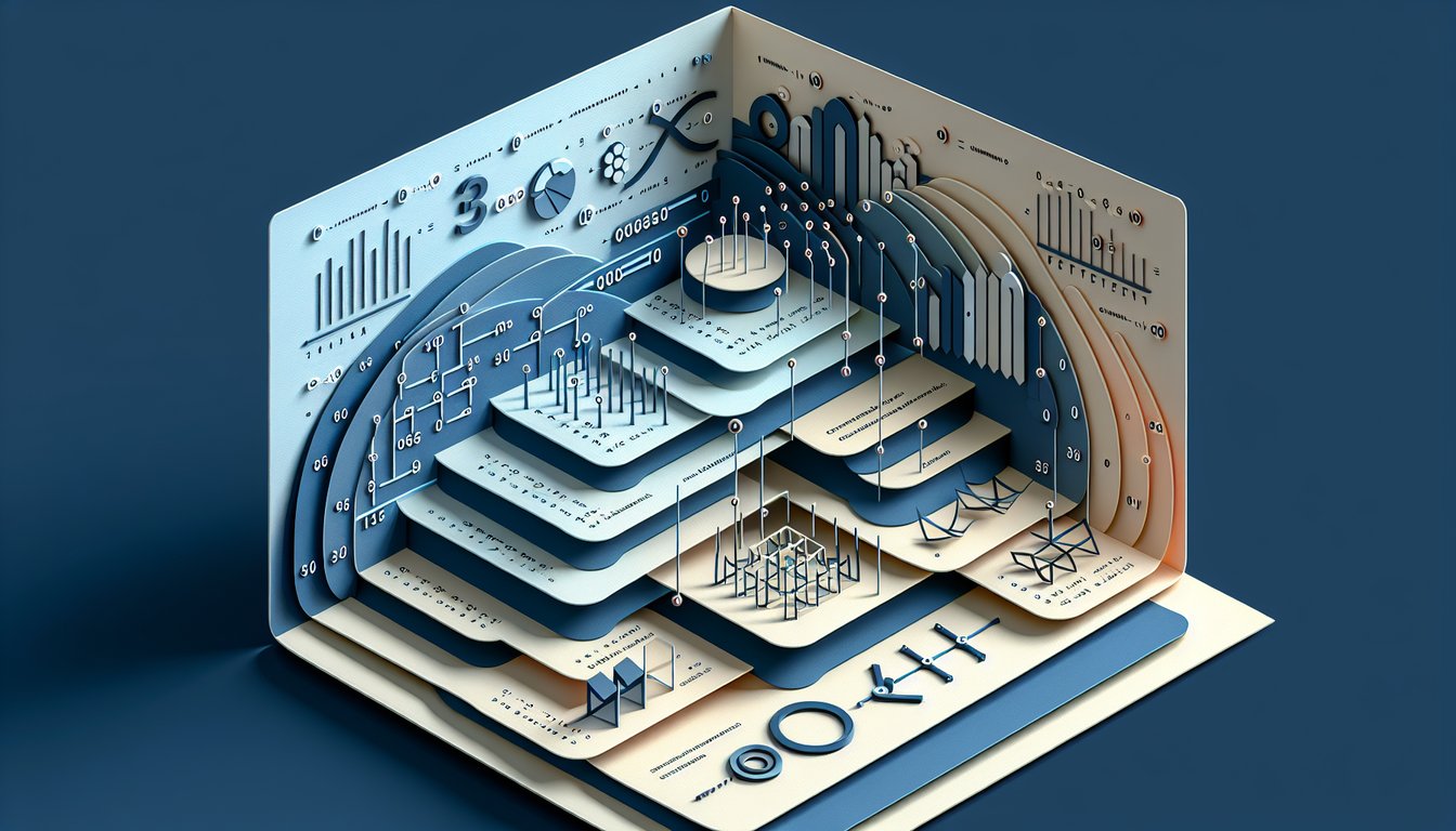 Paper art illustration of Big O notation practice quiz with algorithm icons on dark blue background