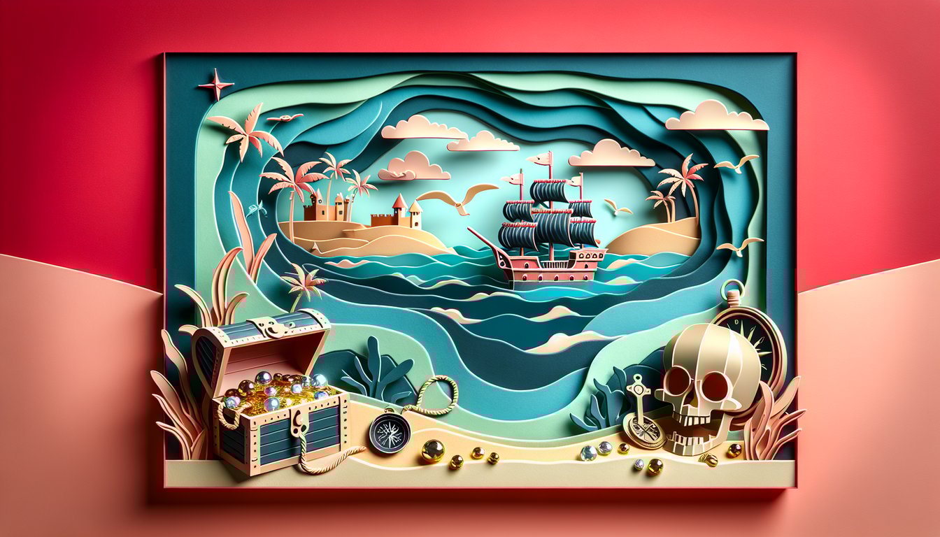 One Piece themed quiz illustration made from paper art on a coral background