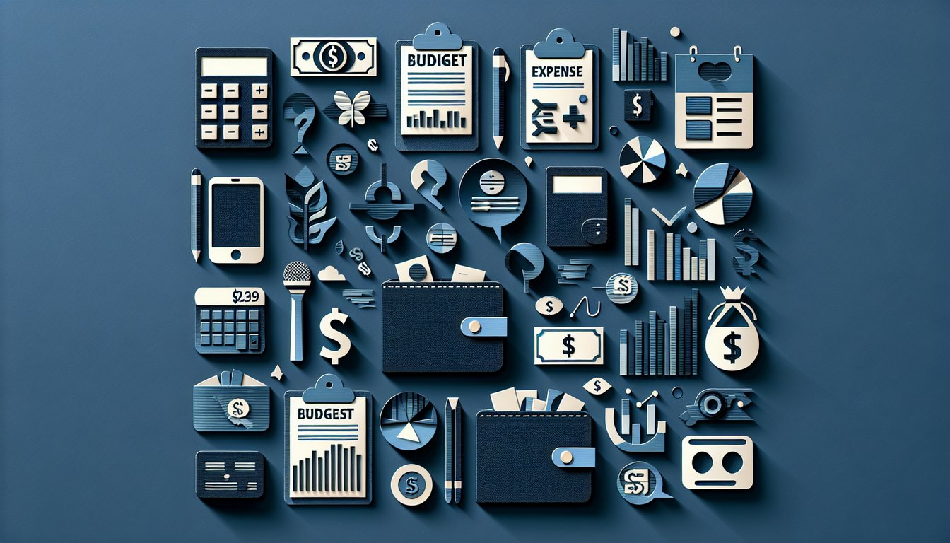 Colorful paper art depicting elements of a budget expense categorization quiz