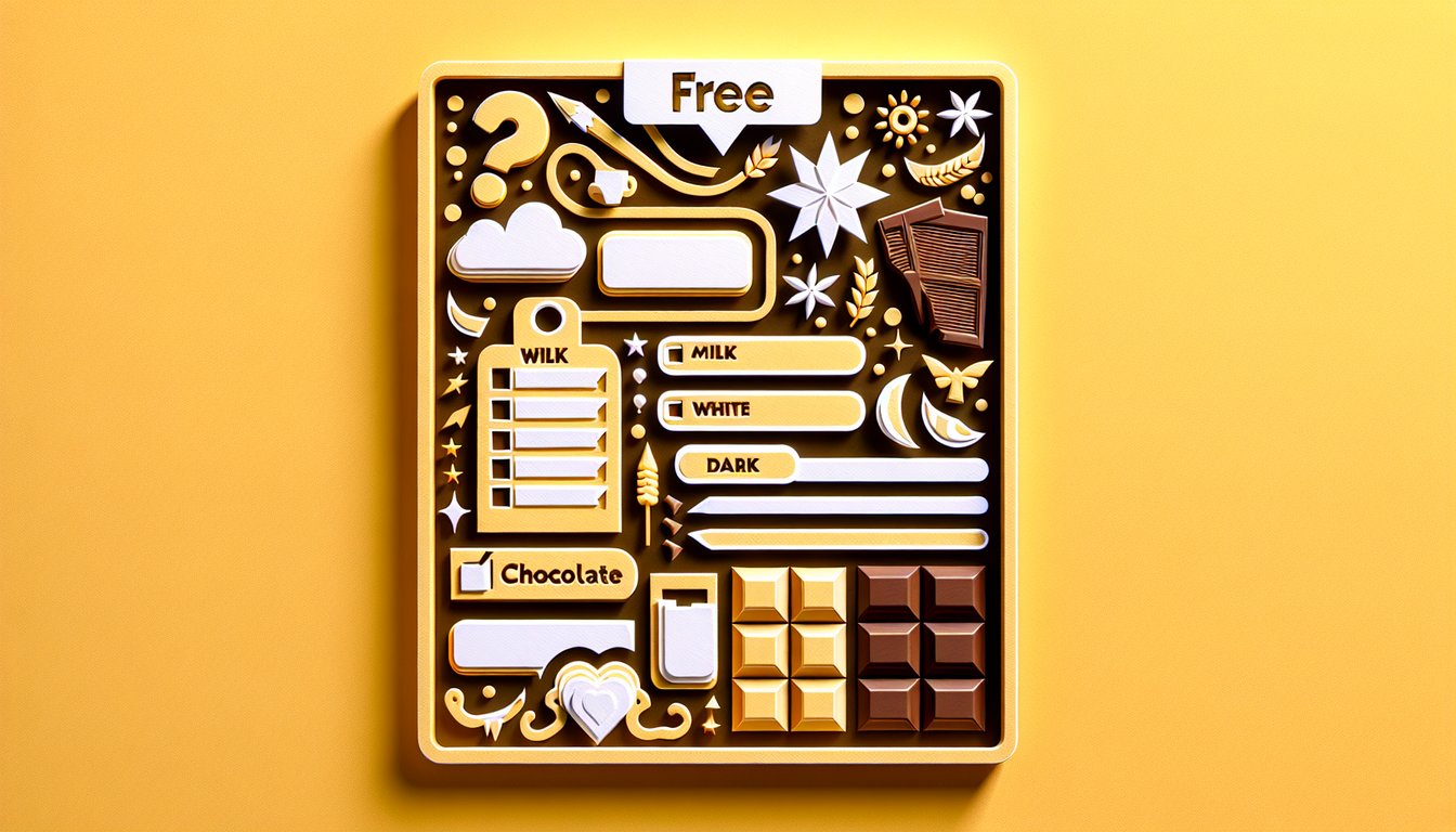 Paper art chocolate bars and fun quiz text on golden yellow background