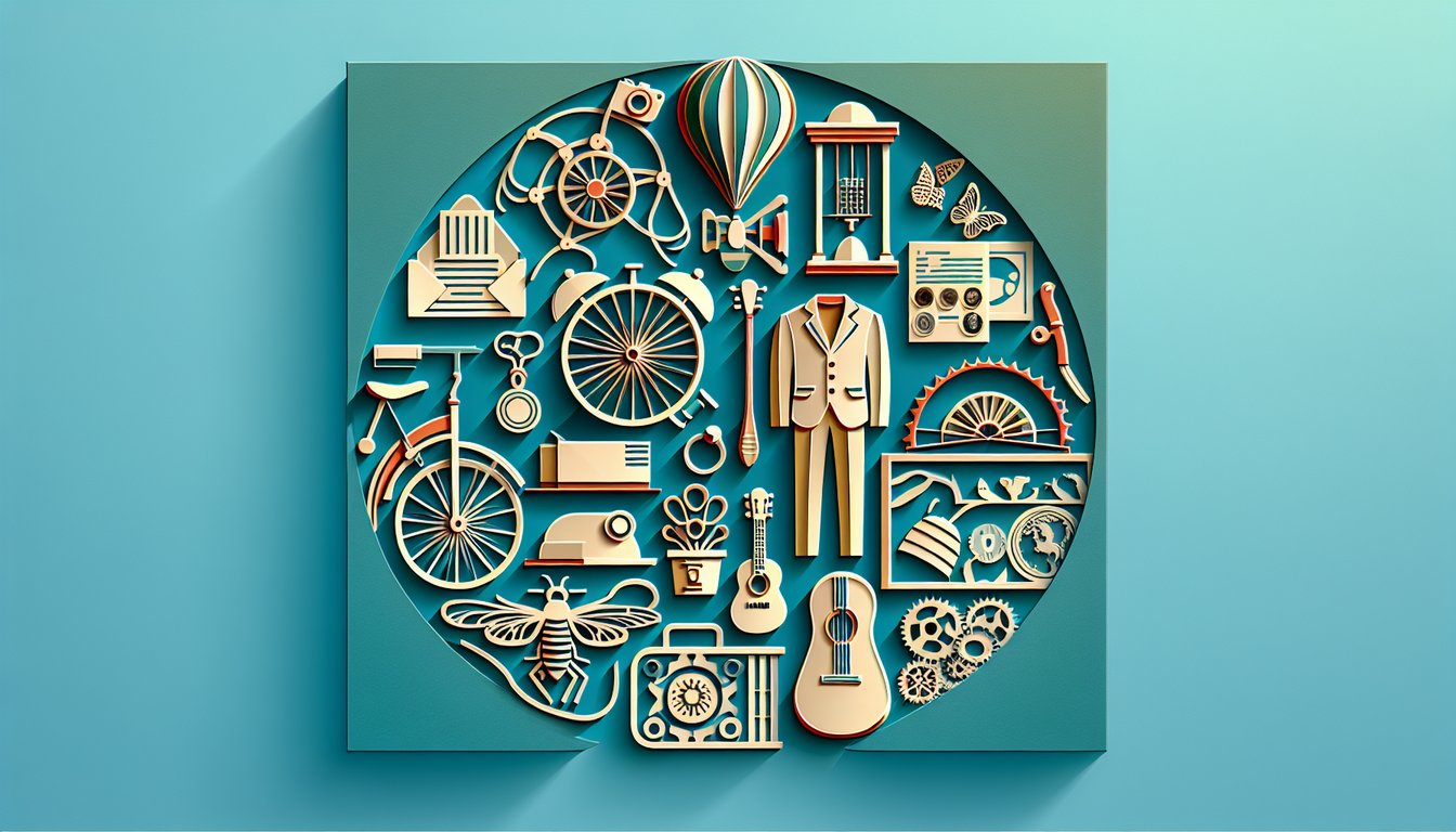 Paper art illustration for quiz about unusual hobbies on a teal background.