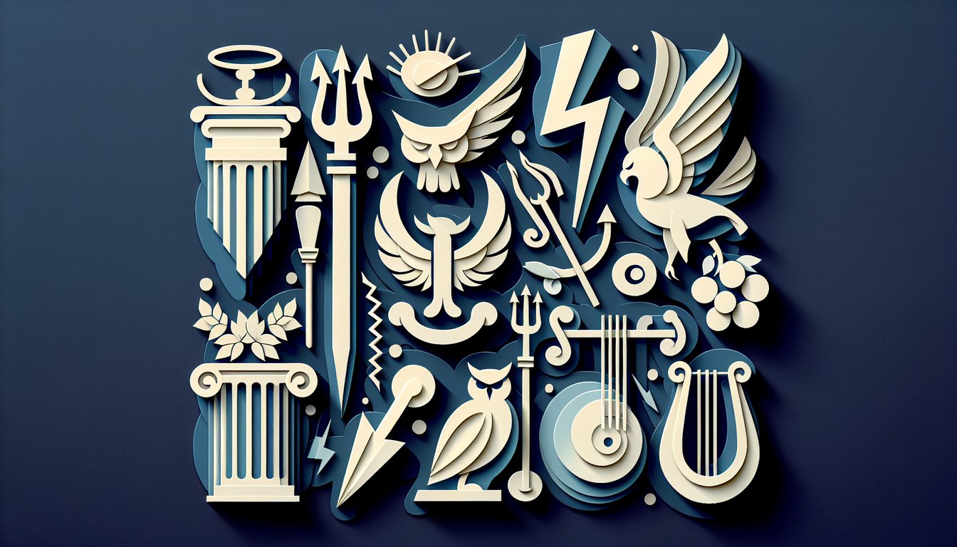 Paper art illustration for a demigod quiz with Greek gods and goddesses on a dark blue background