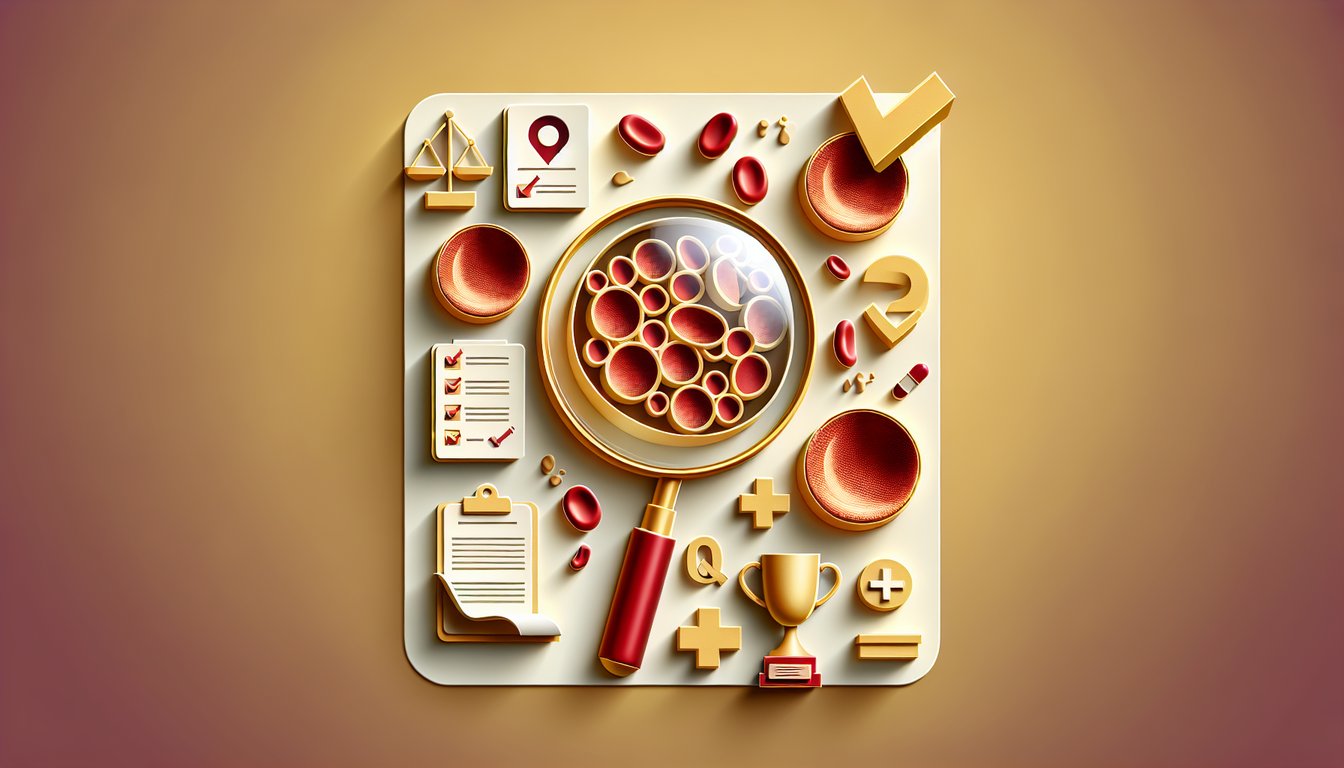 Paper art quiz illustration on golden yellow background featuring red blood cells microcytic and normocytic anemia
